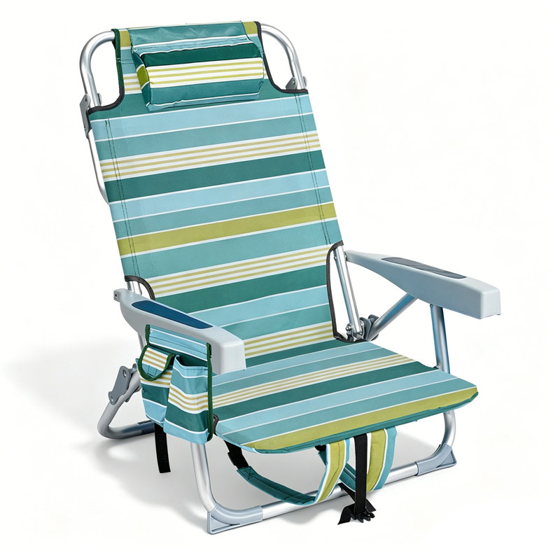 5-position Folding Beach Chair With Backpack Straps, Cup Holder & Storage Pockets