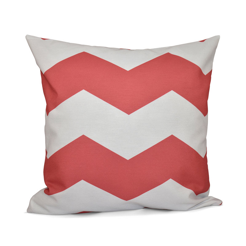  Chevron Stripes Geometric Outdoor Square Pillow Cover & Insert, Coral, 20" x 20"