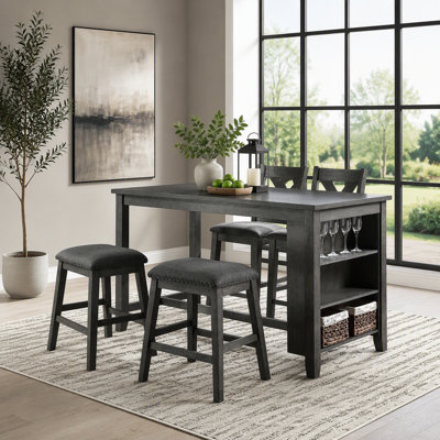 Table de salle à manger à hauteur de comptoir moderne et décontractée de 1 pièce avec tablettes de rangement
