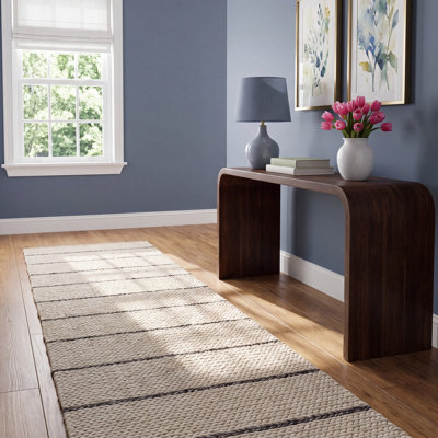 Lemington Ivory Beige Hand-Woven Striped Wool Rug