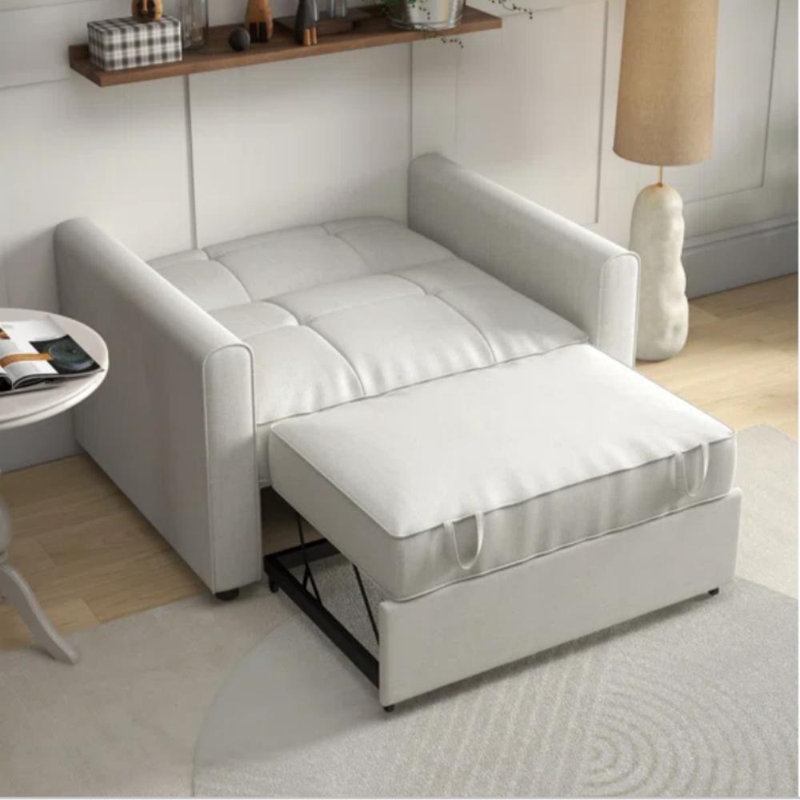 Canapé-lit rembourré de 50 po de largeur avec deux coussins, Beige
