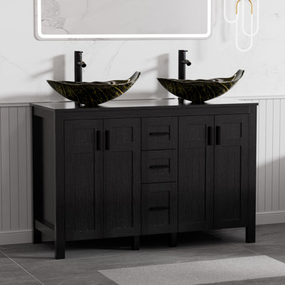 Meuble-lavabo double 48 po avec lavabos vasques, robinets