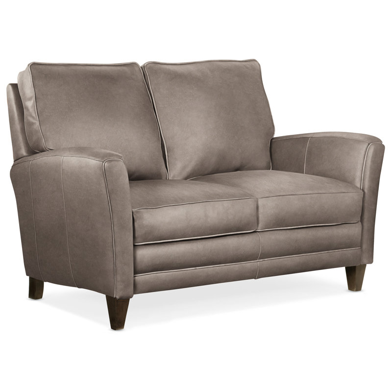Causeuse en cuir véritable à accoudoirs évasés 63 po, Pavé, Cuir véritable minéral Rio