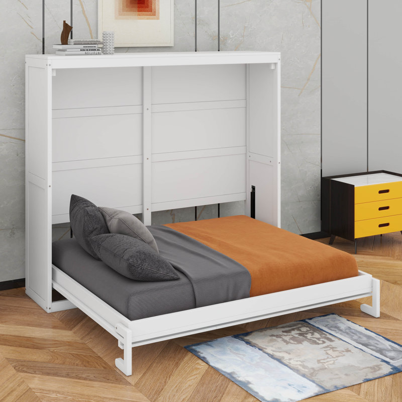 Structure de lit escamotable, lit escamotable moderne, Blanc, Lit double