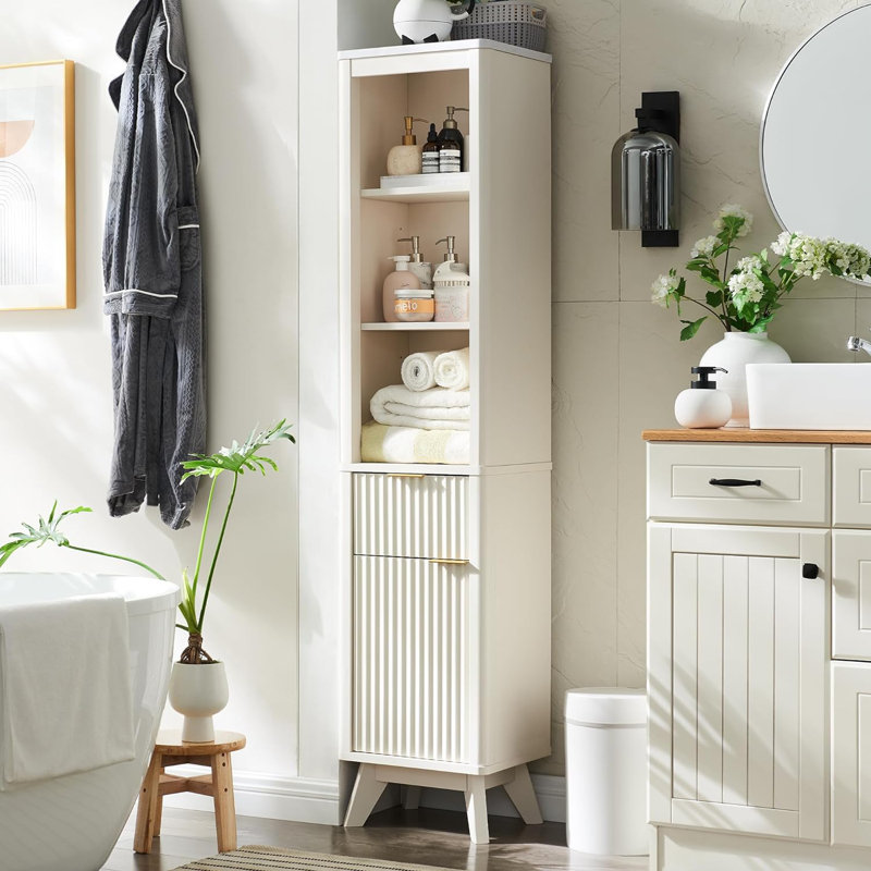 Armoire de salle de bain en coin Naina Farmhouse, Blanc uni