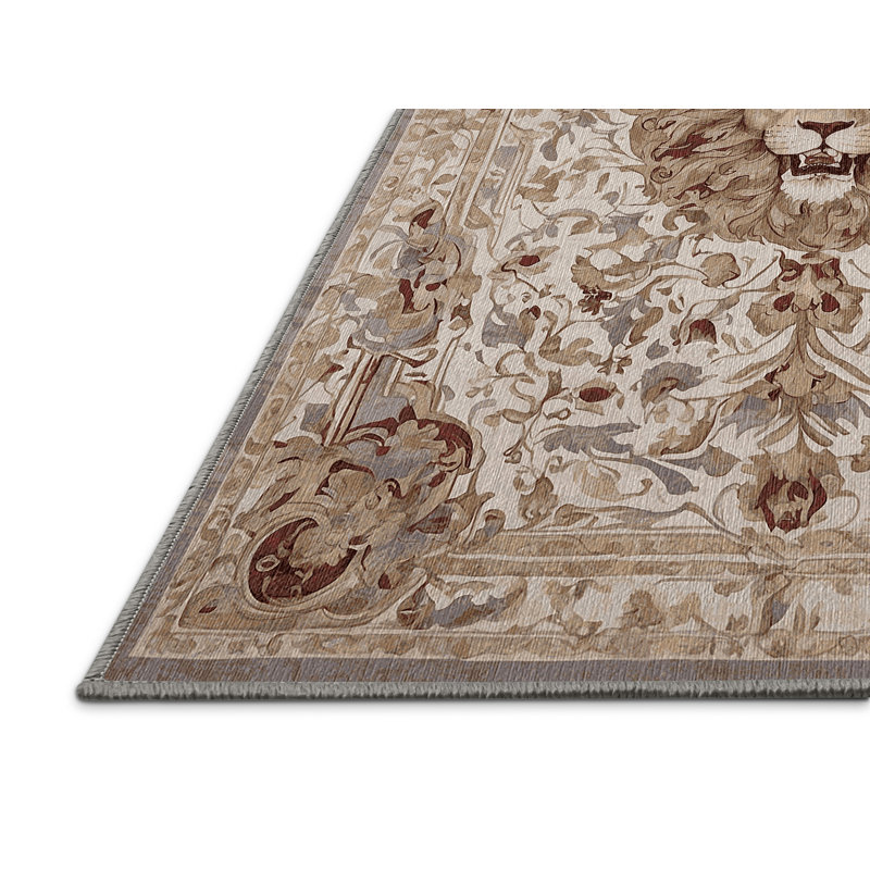 Machine Washable Gray Area Rug, Square 4'