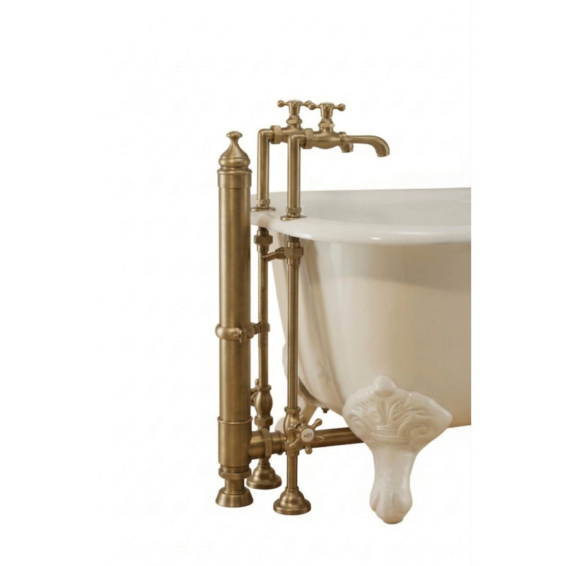 Robinet de baignoire P0819 avec poignée en croix et fixation sur la plage, Unlacquered Raw Brass