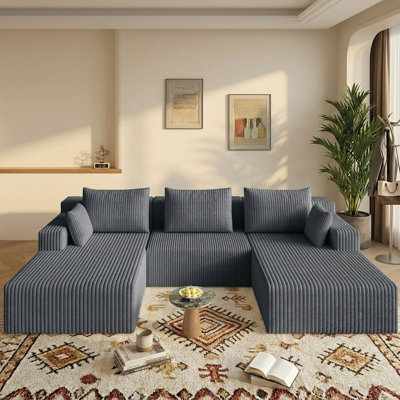 Canapé modulaire en U de 107 po en velours côtelé 107 po, canapé moderne modulaire à 4 places sans os avec 6 coussins, canapé rembourré à siège profond pour le salon, sans assemblage requis