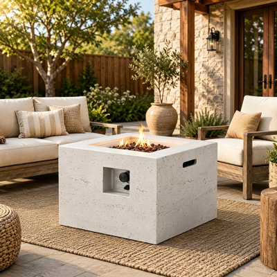 24'' Outdoor Square MGO Propane Fire Pit Table With Steel Burner, 40,000 BTU, Lava Rocks And Rain Cover