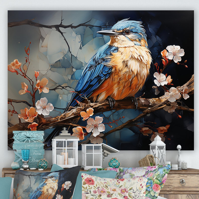 Oiseaux géométriques dans un ciel cubique III, H 30 po x l 40 po x P 1,5 po, Toile tendue