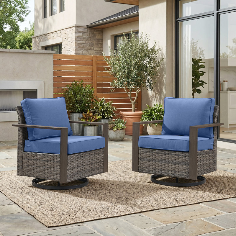 Fauteuil coulissant et pivotant en métal avec coussins Jushawn, Blue, Gris
