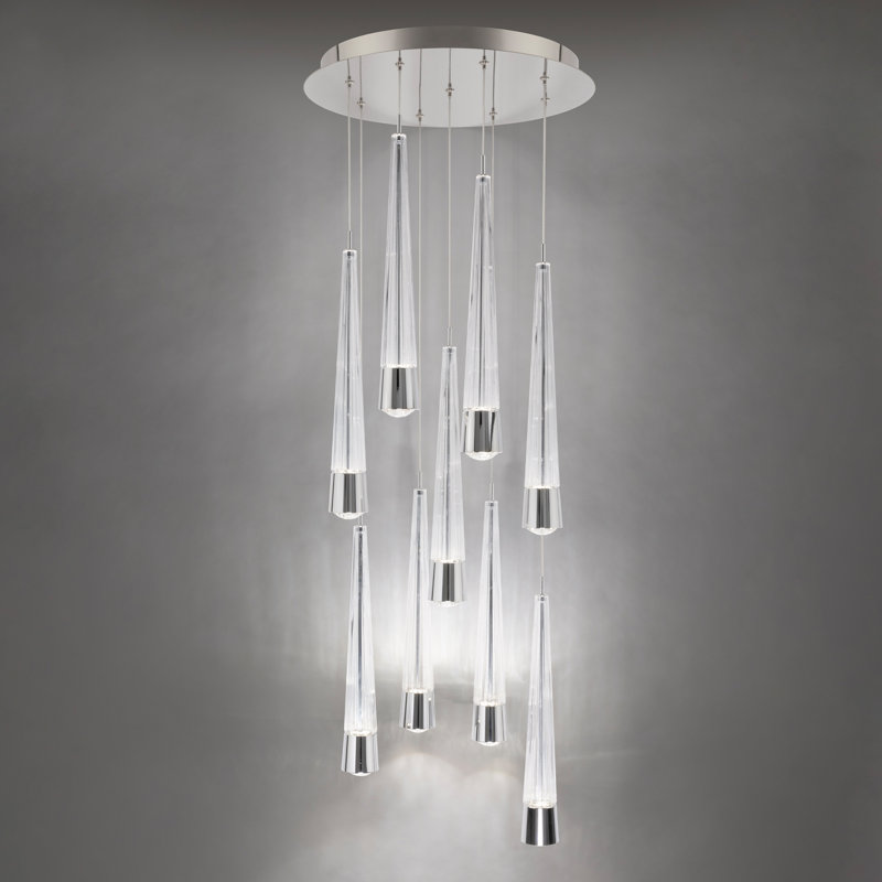 Luminaire suspendu grappe 9 lumières DEL Quill, Chrome