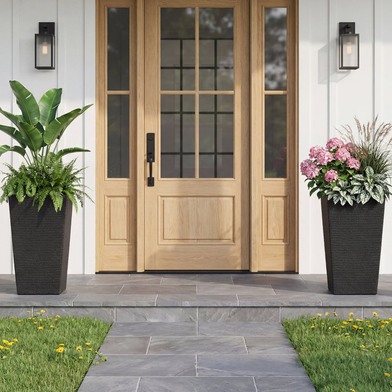 27.2-Inch Tall PE Tapered Planter Pots with Woven Texture, Black