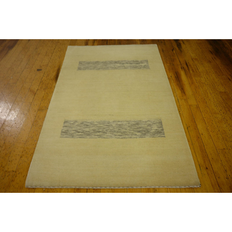 Tapis en laine crème/grise 3 pi 11 po x 6 pi 2 po one-of-kind à la main noué la Didcot