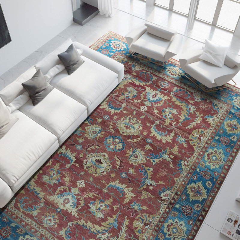 Wool Oriental Area Rug in Rust/Dark Blue