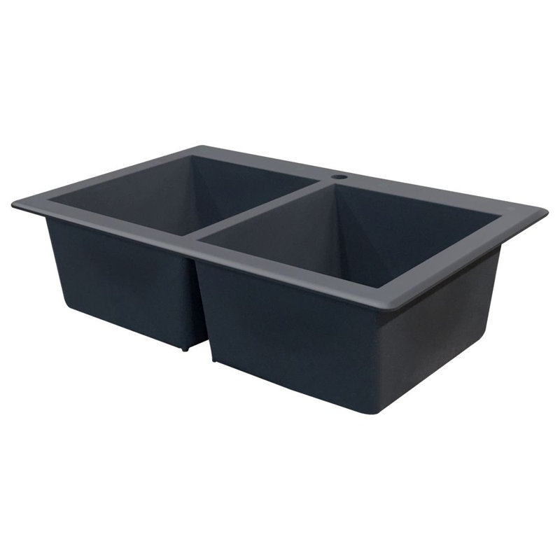 Radius 33'' L Double Bowl Granite Kitchen Sink, Gray