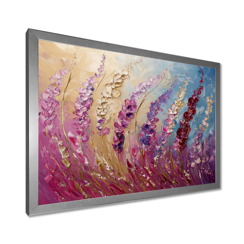 Wolff, fleurs violettes, beauté sauvage, déplié, art mural, H 16 po x l 32 po, Floater Framed, Argent argent