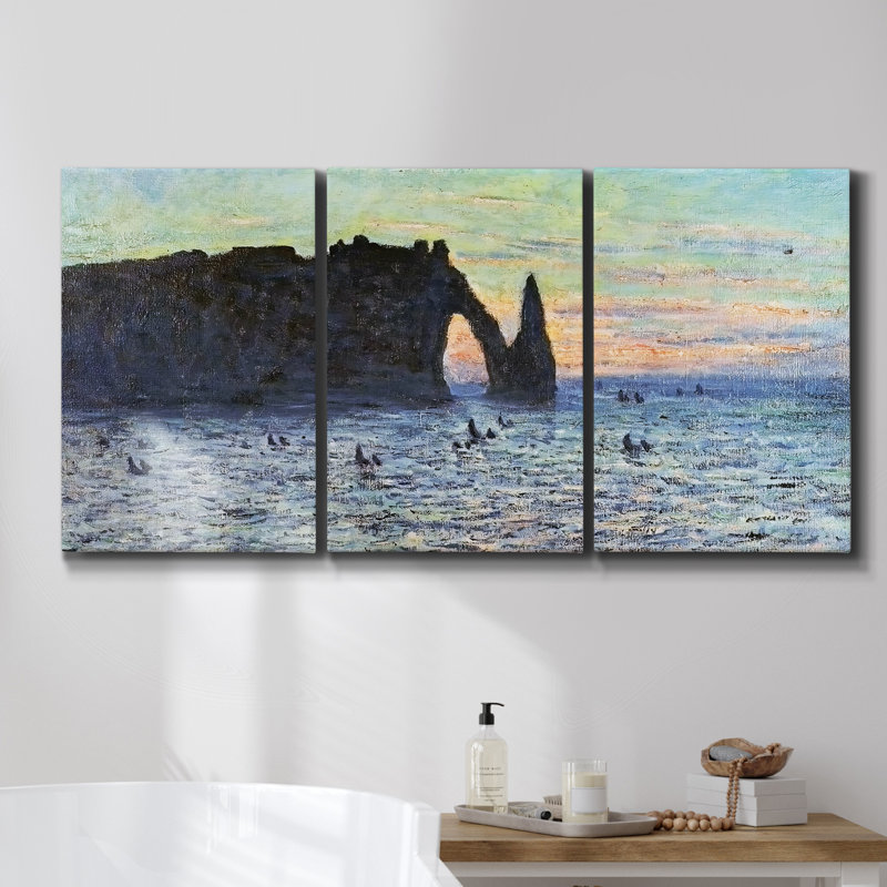 «The Manneport Etretat The Porte D'Aval 1885», reproduction sur toile 3 pièces, H 36 po x l 72 po x P 2 po