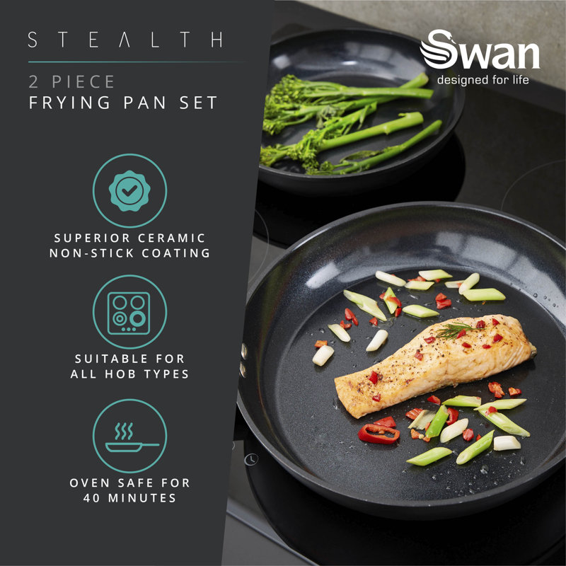 Swan SWPS2021 Stealth 2 Piece Forged Aluminium Frying Pan Set with 5X Stronger Toxin Free Ceramic Coating, 24, 28cm Frying Pans, Induction Compatible