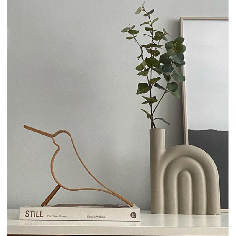 Vase de table en céramique, H 9,84 po x l 7,87 po x P 1,75 po, Taupe