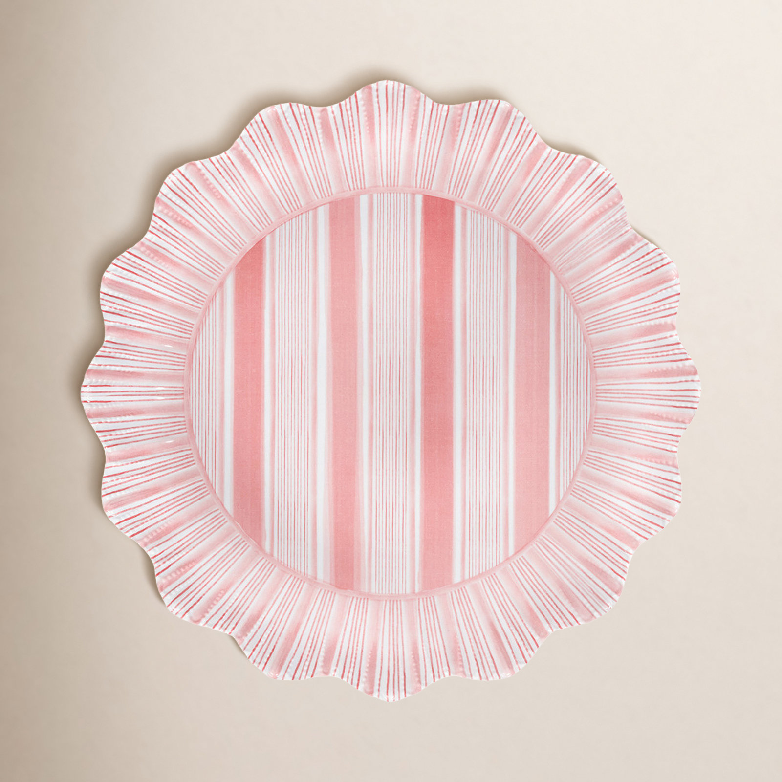 Cabana Stripe Melamine Dinner Plates, Coral
