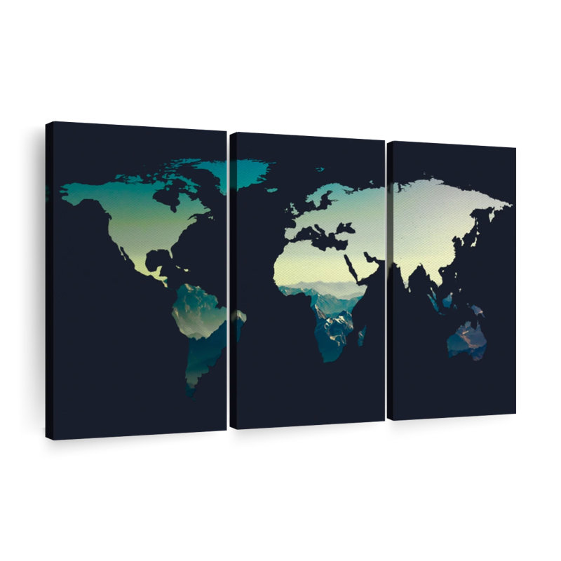 «World Map Canyon World Map» sur toile, reproduction de 3 pièces, H 50 po x l 32 po x P 1,25 po