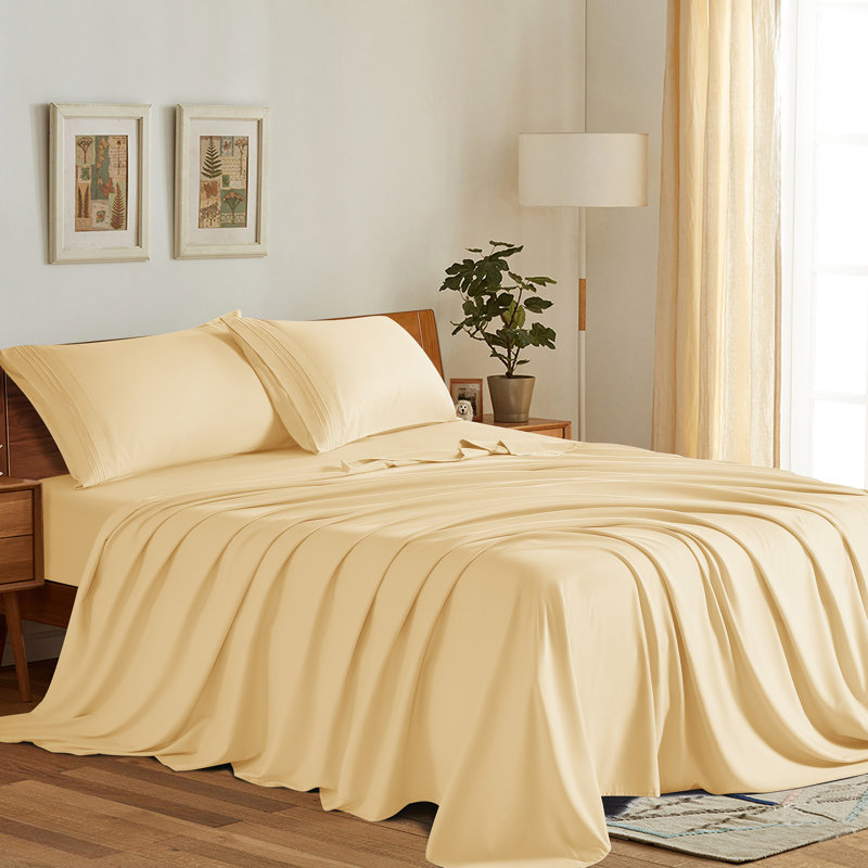 Microfiber Sheet Sets 4 Pieces, Full SheetSet 1FittedSheet & 2 Standard Pillowcase, Ivoy