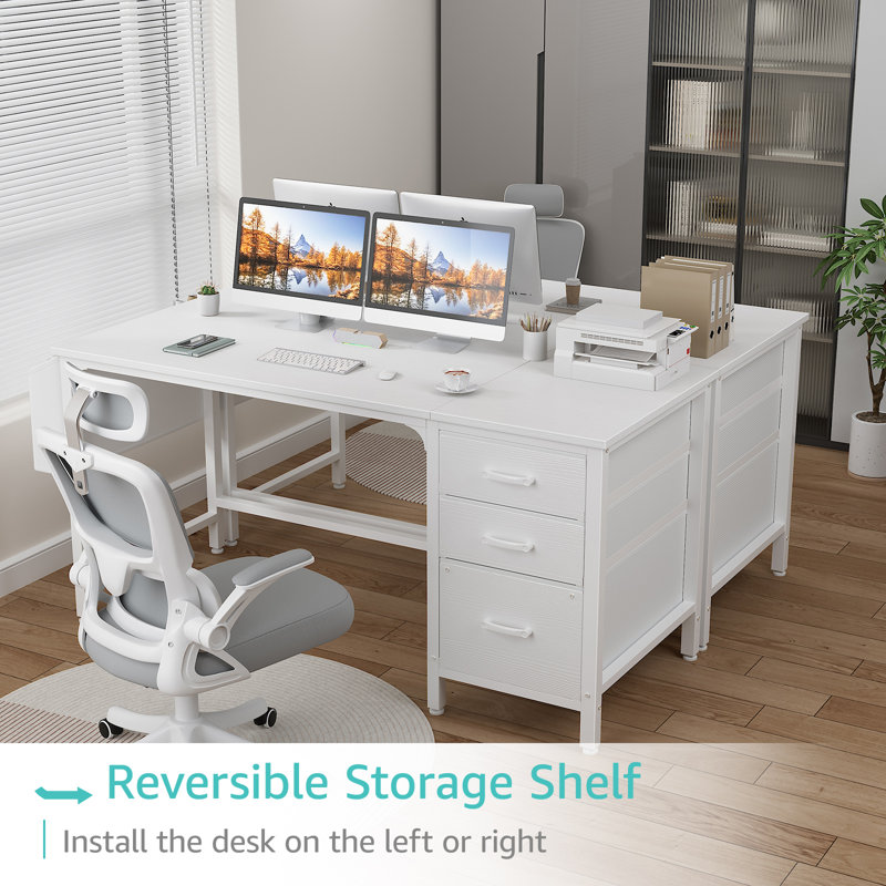 Computer Desk With Drawers Rectangular Desk, White, 29.5" H x 54.5" W x 19.7" D