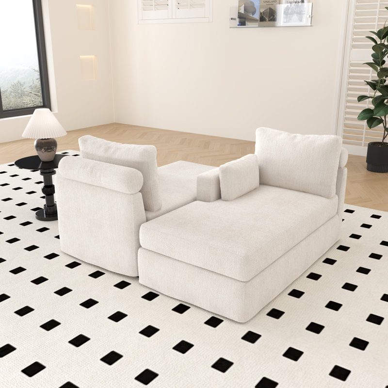 Canapé-lit avec housse de rangement l 63,4 po, canapé modulaire confortable et moderne avec coussins, Ivoire ivoire