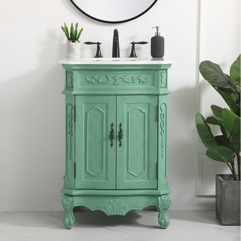 Lunette 24'' Single Bathroom Vanity with Top, Vintage Mint, Ivory White