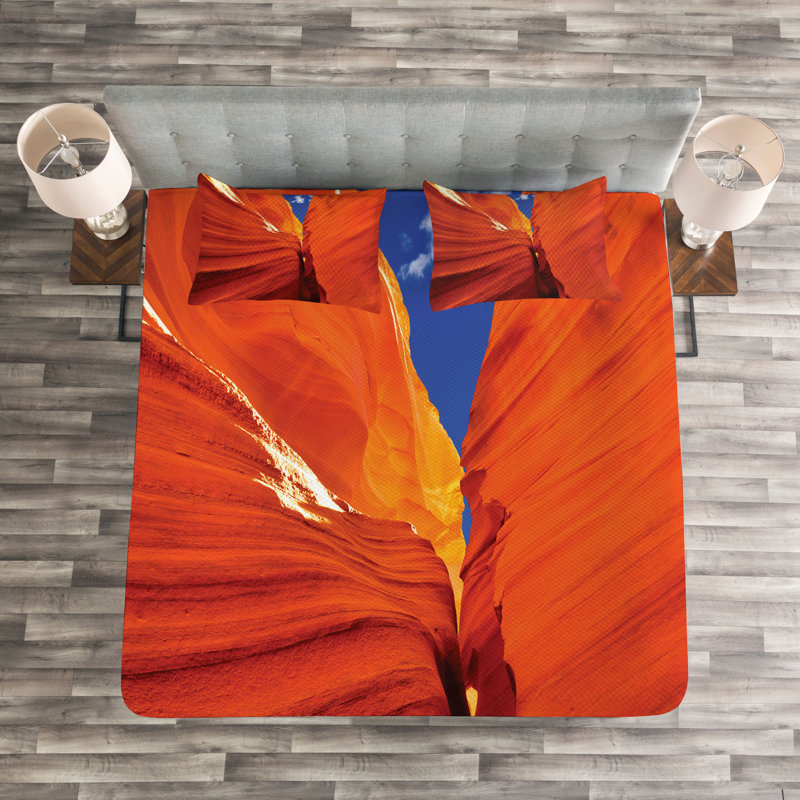 Orange/Blue 100% Microfibre Bedspread, 220 x 264 cm