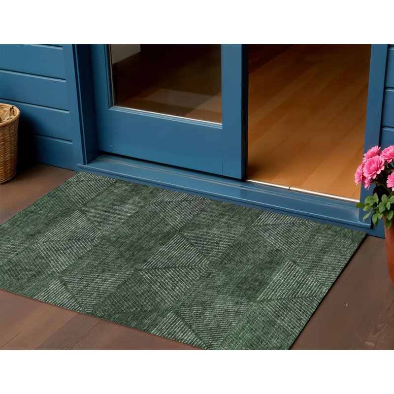 Tapis extérieur lavable à motif géométrique vert émeraude 3 pi x 5 pi