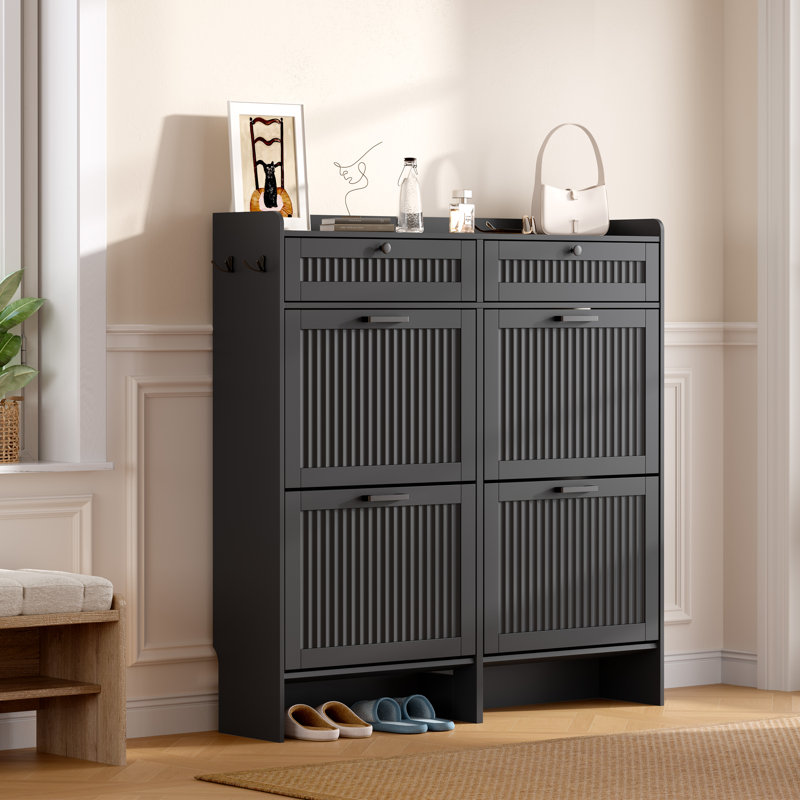 Meuble à chaussures de style champêtre de 41,93 po de largeur avec 4 portes, 2 tiroirs de rangement et étagères réglables pour l'entrée