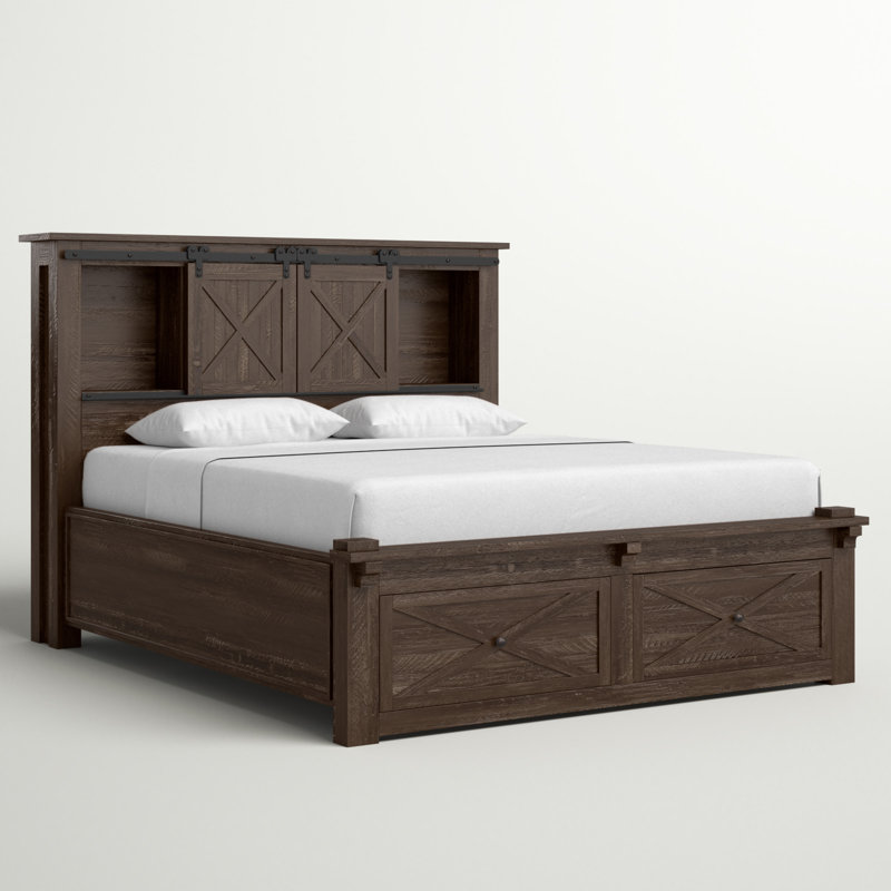 Carney Solid Wood Bookcase Storage Bed, King, Brown