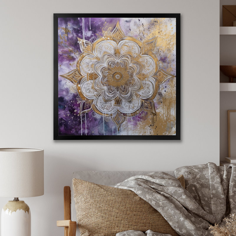 Mauve et or mandala I - imprimé, Cadre simple noir, H 36 po x l 36 po x P 1,5 po