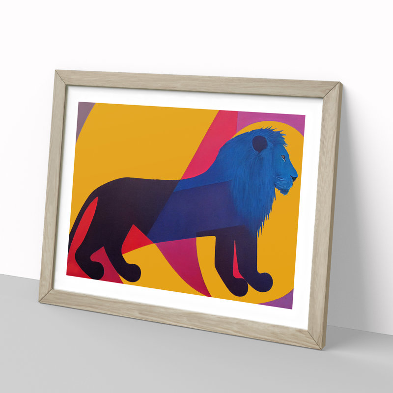 Lion Abstract - Single Picture Frame Print, 34cm H x 46cm W x 2cm D, Oak