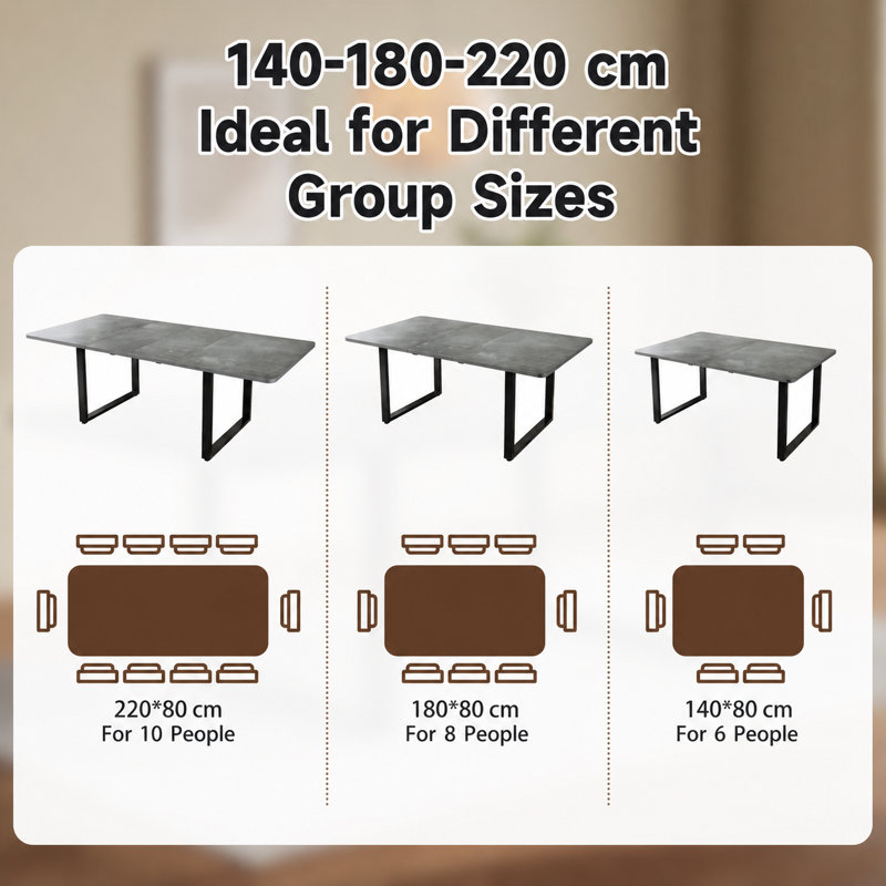 Extendable dining table 140 - 180 - 220cm, Grey