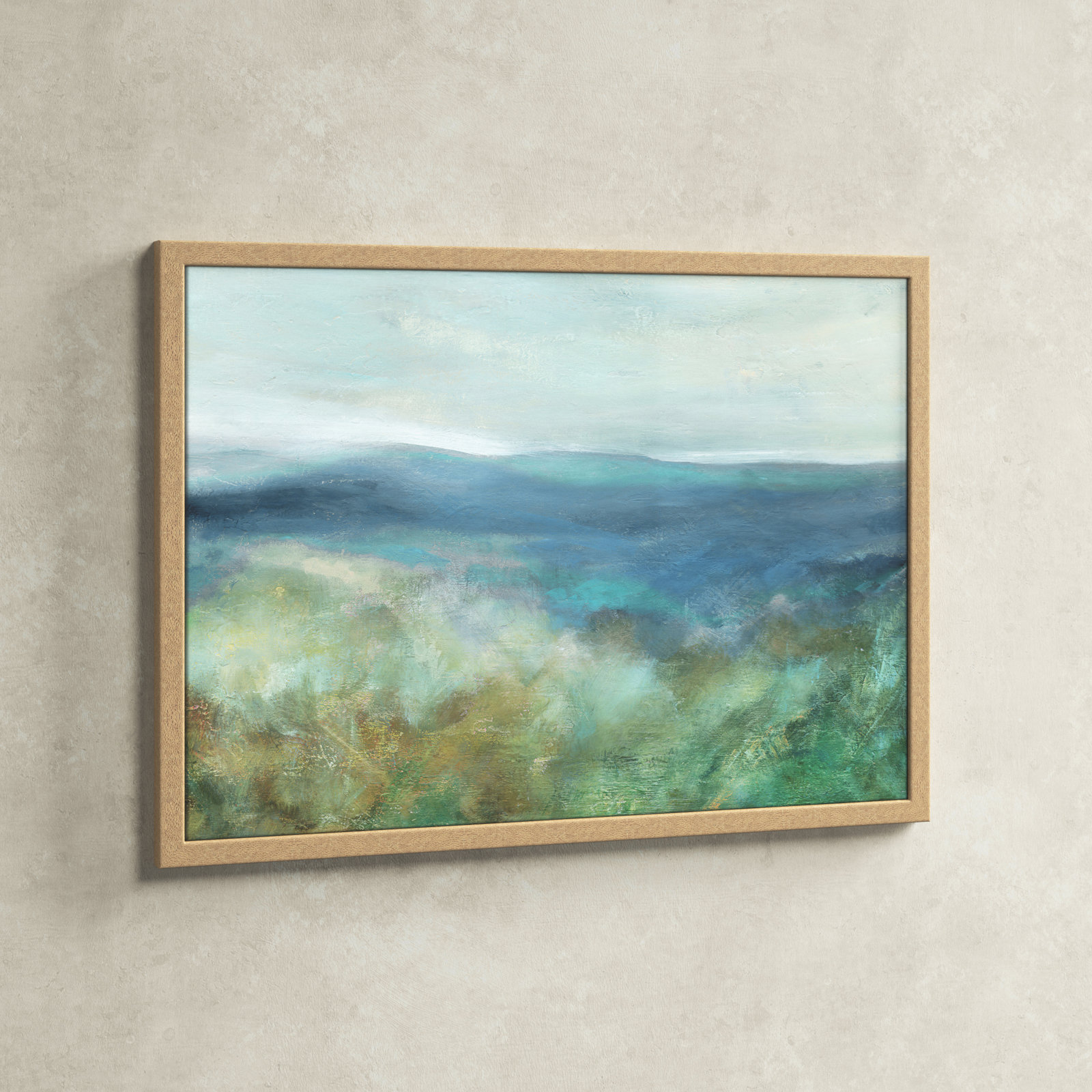 Blue Mountain Overlook - Picture Frame Painting Print, Natural Framed, 26.5" H x 36.5" W x 1.12" D