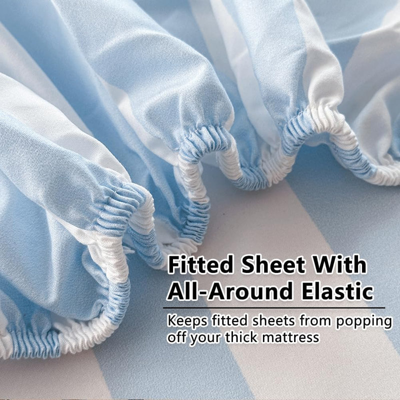 Draps en percale rayée, draps de lit en microfibre pré-lavés doux, ensemble de draps de ferme avec poche profonde