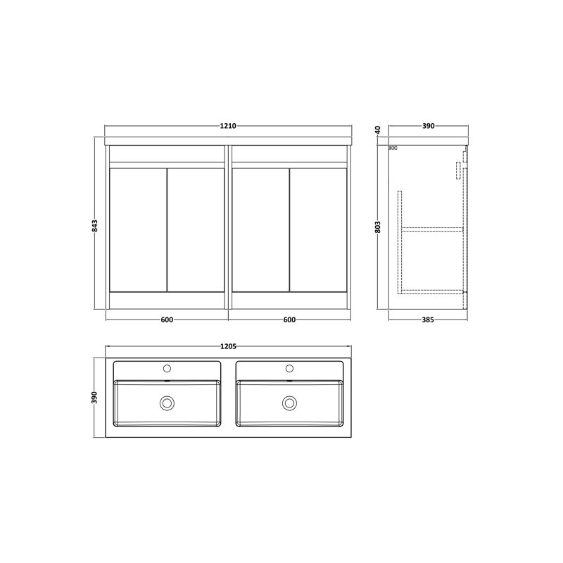 nuie Havana 1200mm Soft Linen 4 Door Floor Standing Vanity Unit With Polymarble Basin, Soft Linen