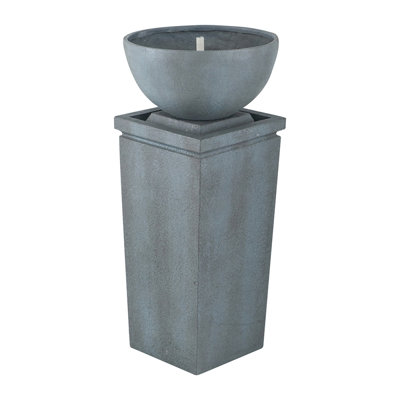 35.5" Polyresin Gray Zen Bowl Water Fountain, Outdoor Bird Feeder /Bath Fountains, Relaxing Water Feature For Garden Lawn Backyard Porch
