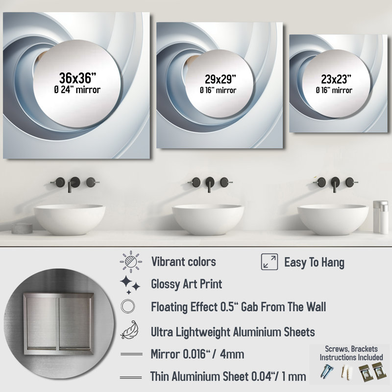 Ridenour - White Orbiting Overture Spiral Abstract Spirals Large Square Mirror For Wall Art Decor, 29" x 29"