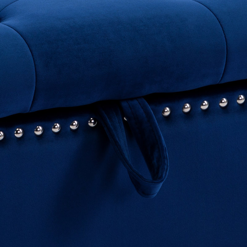 Jeani 46" Wide Velvet Tufted Rectangle Storage Ottoman, Blue