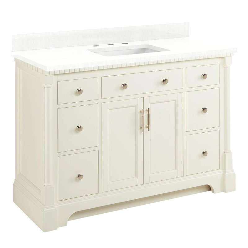 Claudia 48" Mahogany Single Basin Vanity Set with Cabinet, Vanity Top, Feathered White Quartz, White, 8" Widespread