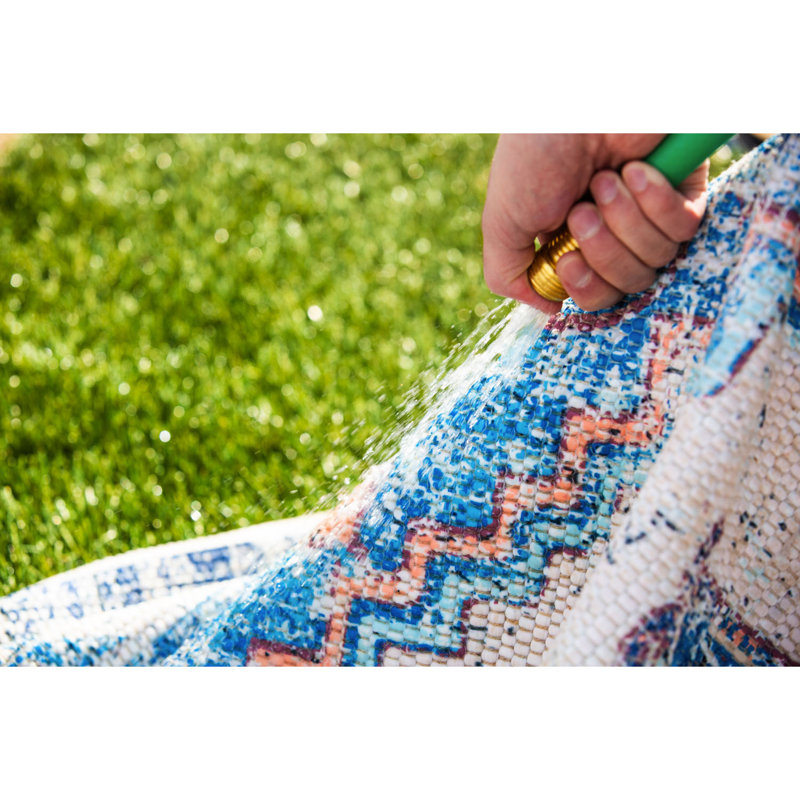 Blue and Coral Indoor/Outdoor Rug, 4'x6'