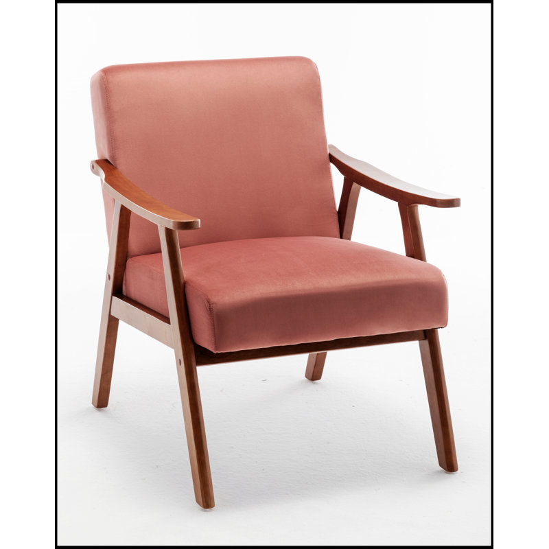 Accent Chair with Velvet Upholstery and Solid Wood Frame, Classic Mid-Century Modern Living Room Furniture for Extra Seating