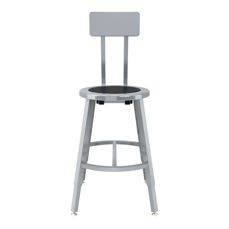 Tabouret industriel / de hauteur réglable avec dossier, siège rond en acier, H 26 po