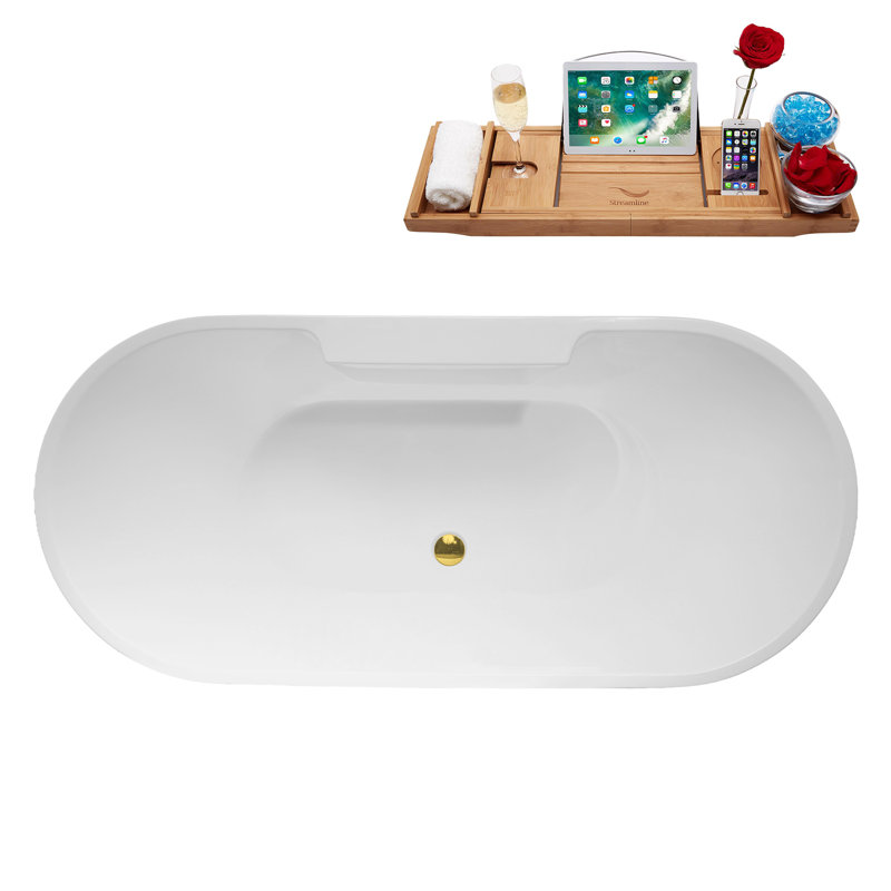 Baignoire autoportante 63 "avec drain interne Streamline, Polished Gold