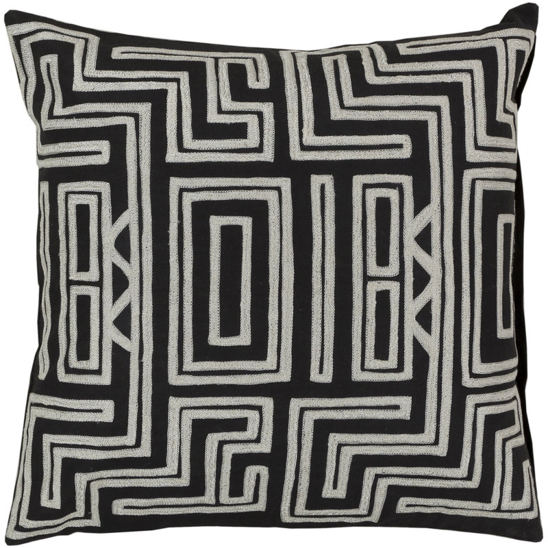 Embroidered Down Throw Pillow, Black/Cream, 22" x 22", No Fill