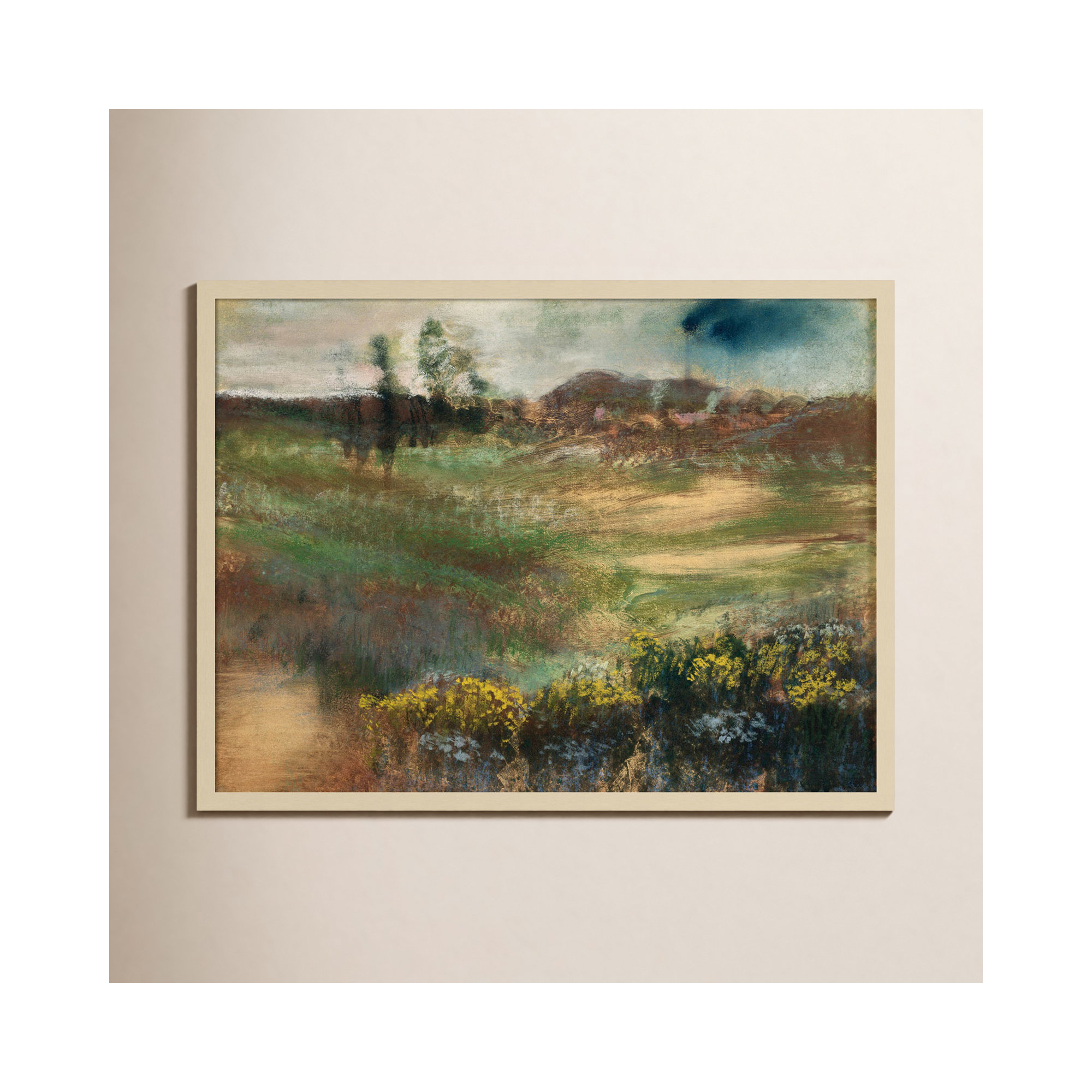 Edgar Degas's Landscape With Smokestacks 1890 by The Art Institute Of Chicago, 25" H x 33" W, Brown Framed